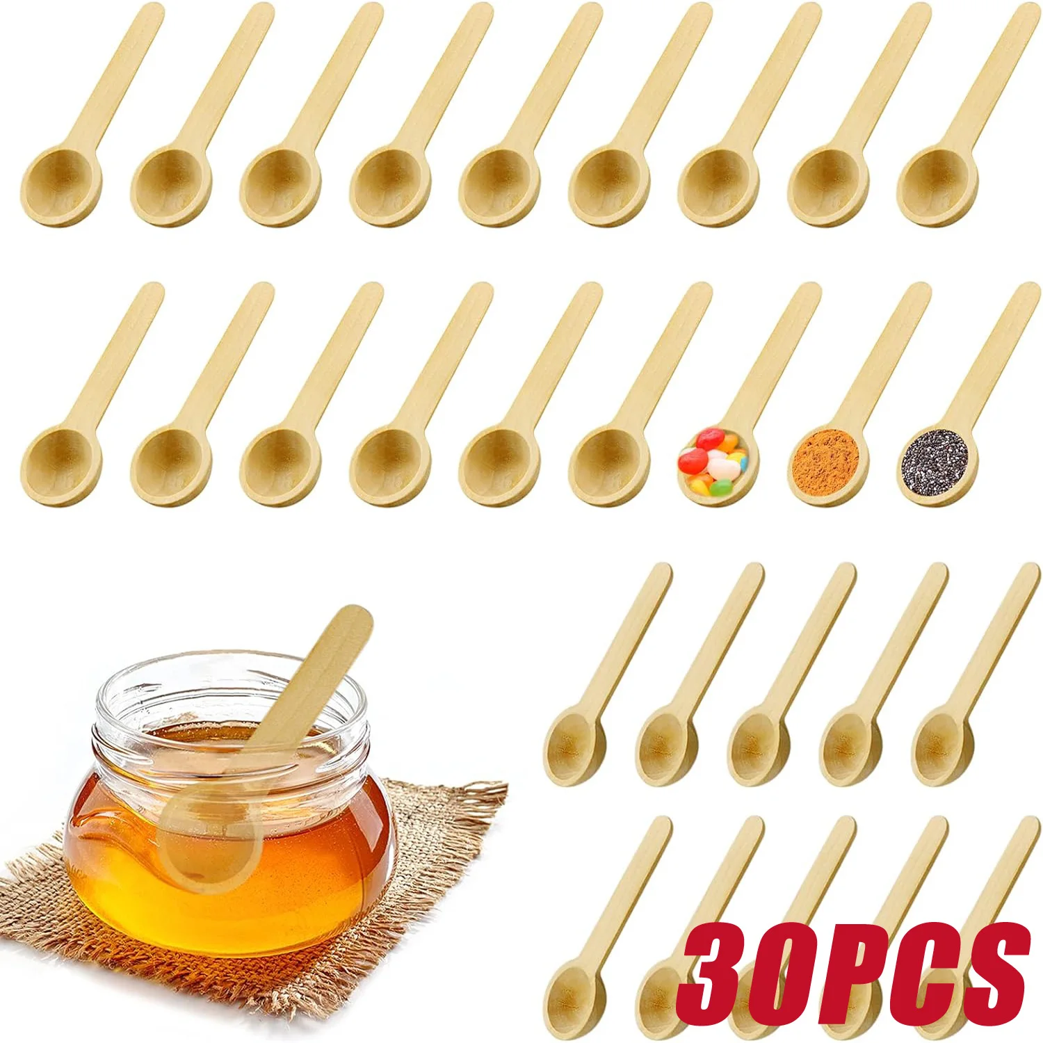 10/30Pcs Mini Wooden Spoons Home Kitchen Cooking Spoons Tool Scooper Salt Seasoning Honey Coffee Spoons Kitchen Accessories