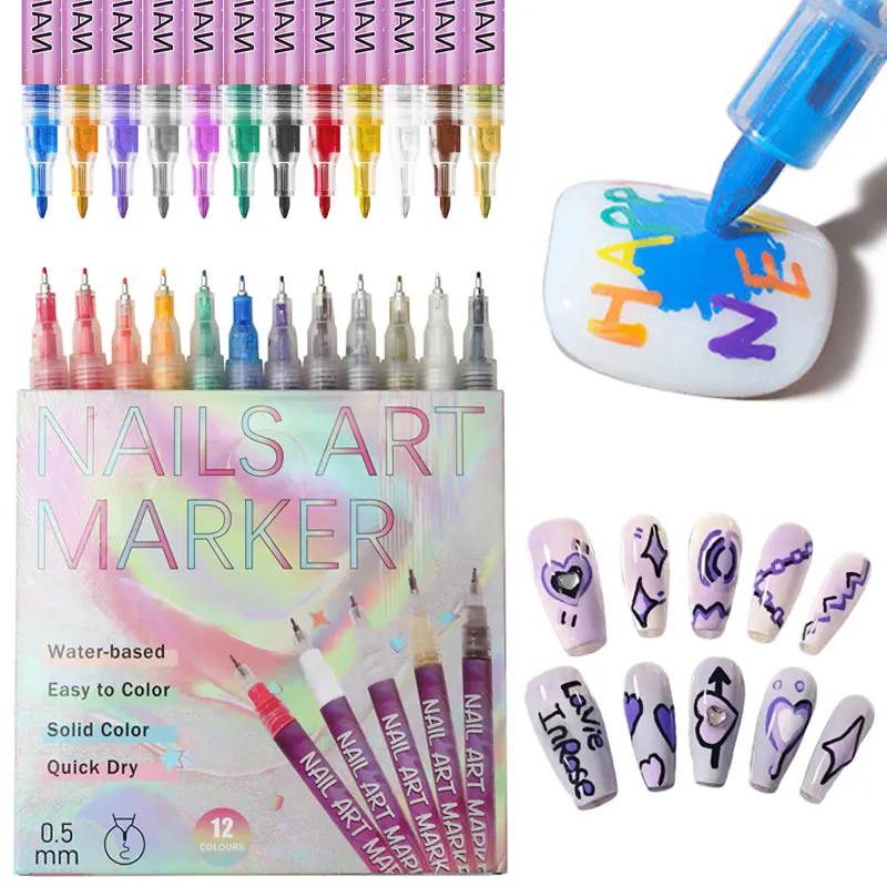 

12 шт./компл., красочная ручка для рисования ногтей, сделай сам, 3D маркер для ногтей, ручка для рисования, ручка для точечной вышивки, точная ручка для маникюра, лайнер для рисования