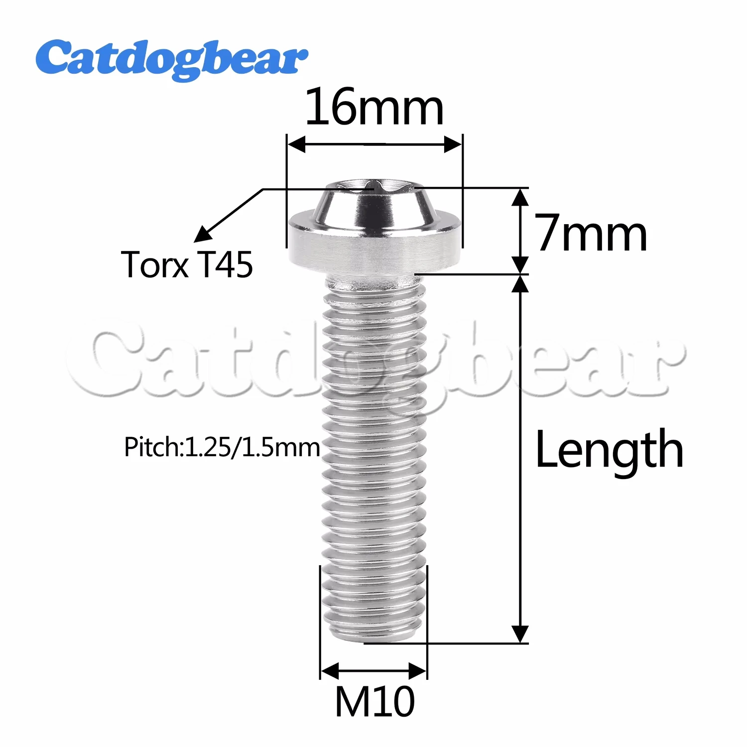 Catogbear 4pcsチタンボルトm10x20 25 30 35 40 45 50 60 65mmピッチ1.25/1.5 t45オートバイパーツネジ用