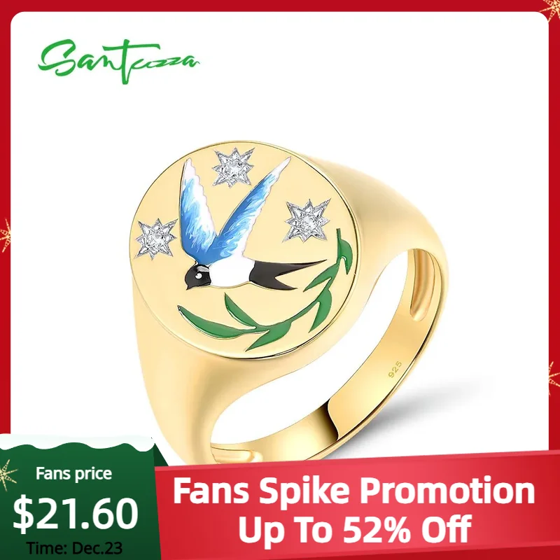 

SANTUZZA Pure 925 Sterling Silver Rings For Women Sparkling White CZ Enamel Bird Vintage Daily Wearing Chic Gifts Fine Jewelry