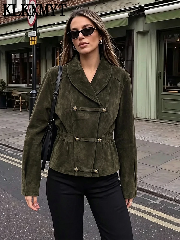KLKXMYT Casual Chic Suede Jacket Woman Autumn Winter Long Sleeve Rope Knot Buckle Jackets For Women High Street Vintage Coats ﻿
