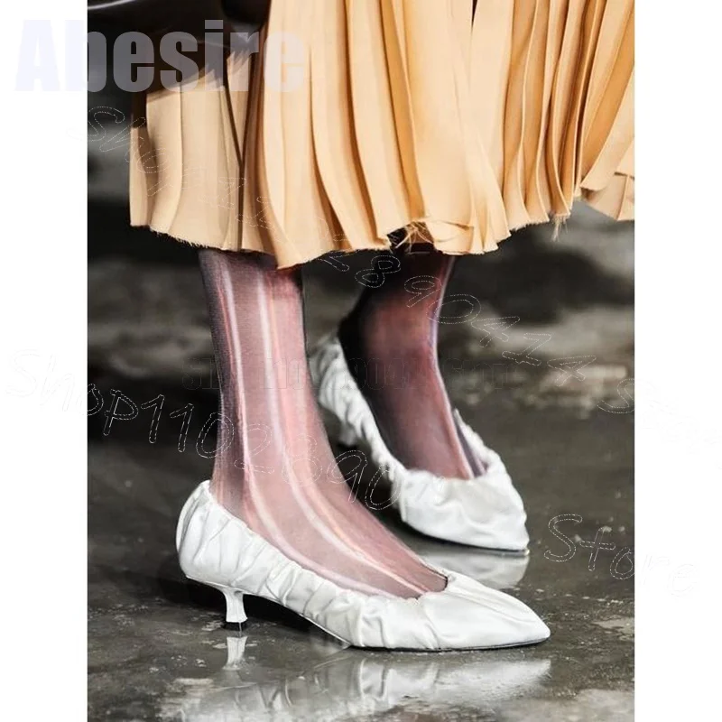 

White Pleated Design Pointed Toe Runway Pumps Slip On Women Shoes Thin Heels Novel Party Banquet Dating 2024 Zapatos Para Mujere