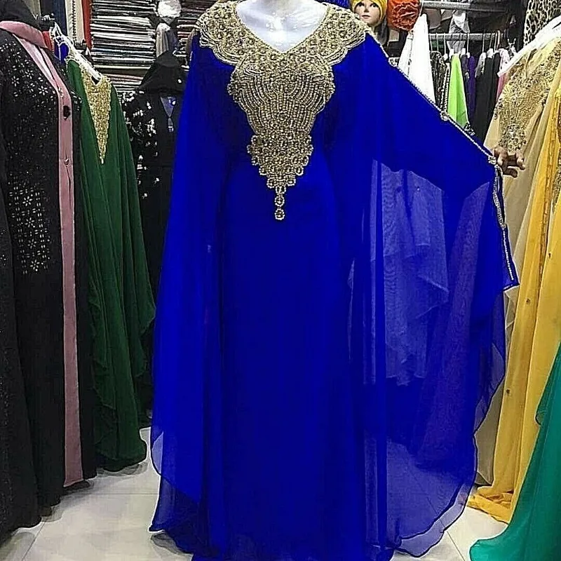 

Royal Blue Dubai Moroccan Stone Dubai Kaftan Farasha Abaya European and American Fashion Trends