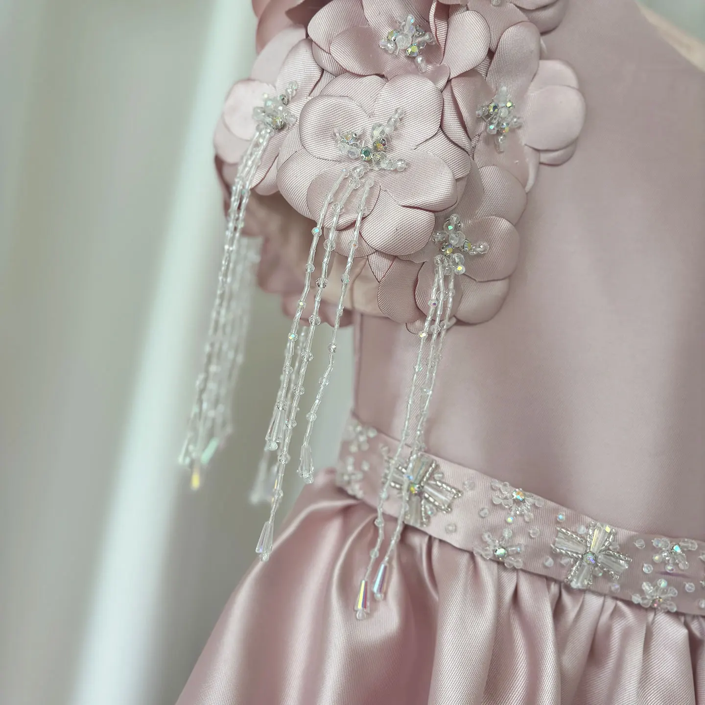 Jill Wish Luxury Dusty Pink Girl Dress Beadeds Arabic with Cap Handmade Flowers Princess Kids Wedding Birthday Party Gown  J037