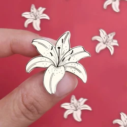 White Lily Enamel Pin Needle Minder, Plant   Botanical    Flower Lapel