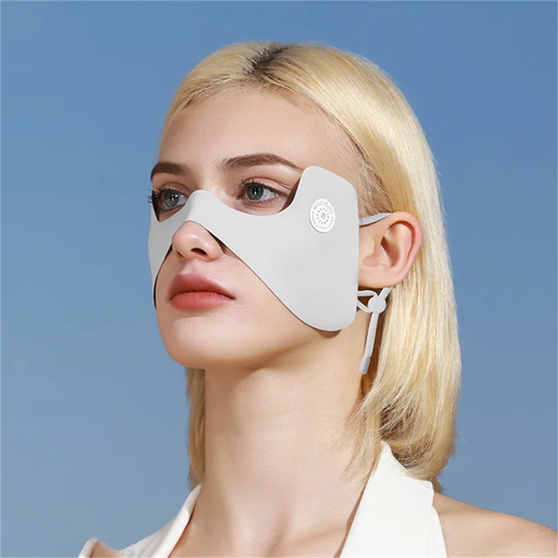 قناع صيفي من الحرير الجليدي، وشاح للوجه الواقي من الشمس بلون سادة، رقع عين واقية من الشمس، حماية من الأشعة فوق البنفسجية، حجاب واقي من الشمس، غطاء وجه للركوب #1