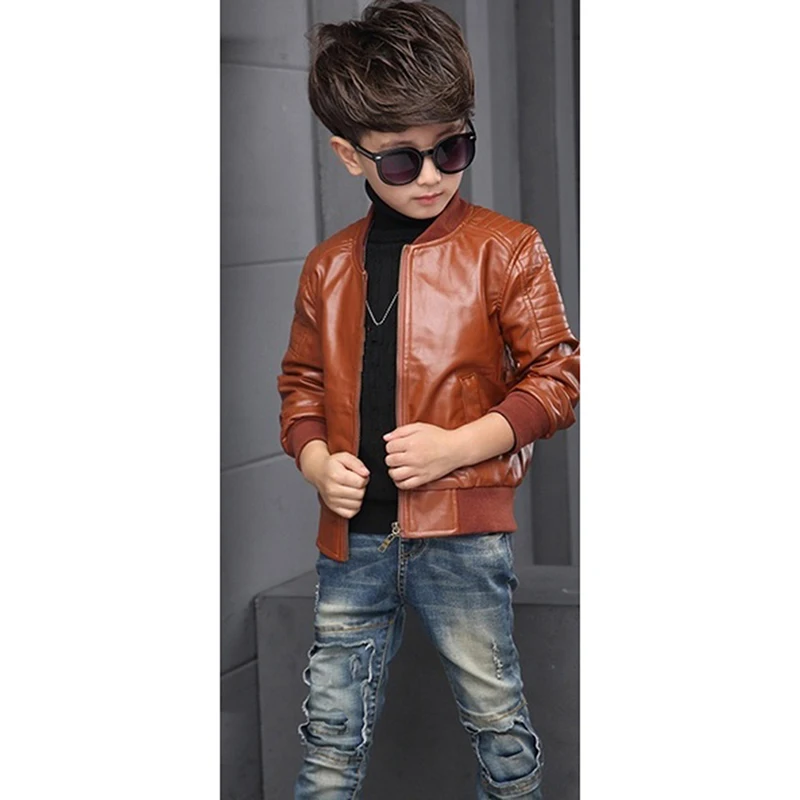 Boys Coats Autumn Winter Fashion Korean Children\'s Plus Velvet Warming Cotton PU Leather Jacket For 3-8Y Kids Jacket Outerwear