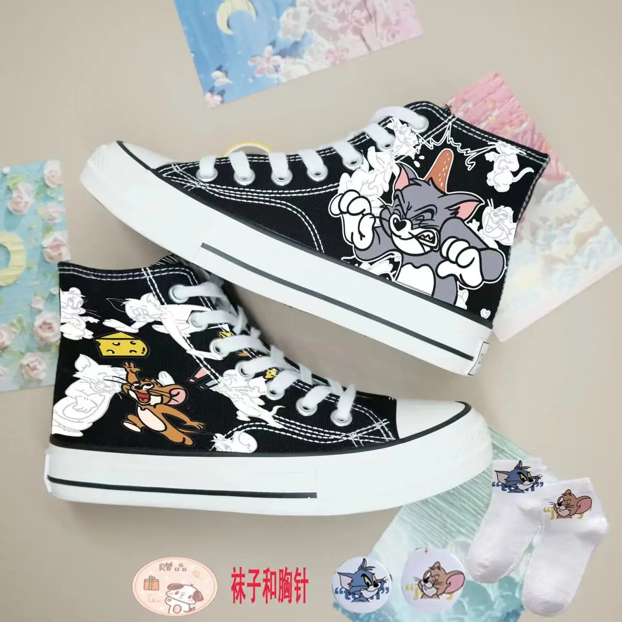 prawdziwe zdjęcia Tom i Jerry kot i mysz 2025 plus size Markowe studenci Mickey Girl sprots Canvas Buty męskie damskie Buty codzienne