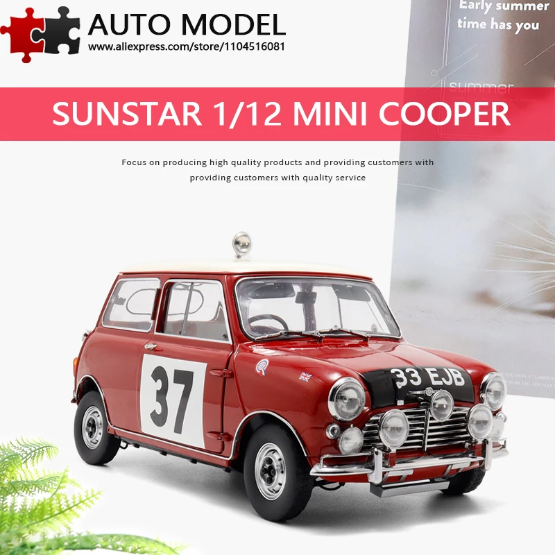 Mini Cooper S BMW 1964 Vencedor do Rally Mônaco Monte Carlo, Modelo de Carro de Simulação de Corrida em Liga Metálica, Sun Star 1:12, Modelo em Escala de Metal Fundido, Colecionável Estático com Portas que Abrem, Brinquedo para Adultos, Presente para Meni