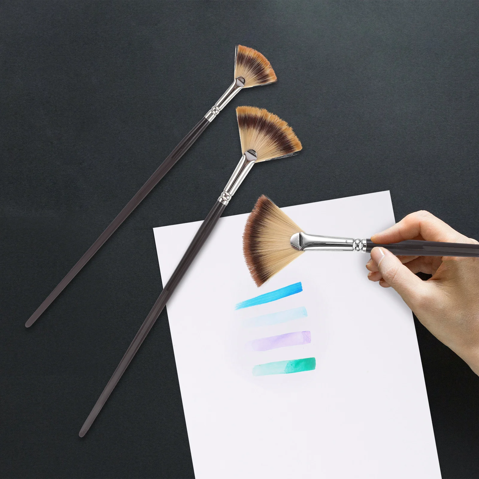 3 قطعة مقبض خشبي مجموعة للزيت الاكريليك اللوحة شعيرات النايلون الأسود الفنان شقة فرش كاتب حزمة 4Th 8Th 12Th