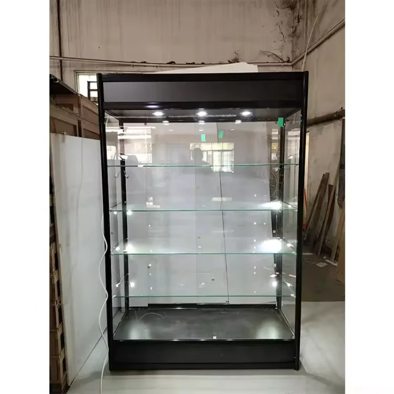 2025customized.Factory Glass Display Stand Cabinet Showcase with Led Light Mirror Sliding By