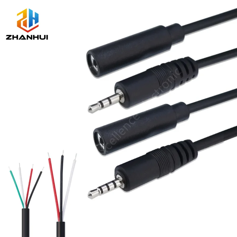 2.5MM 2 3 Pin 4 Core Male Female Audio Extension Cable Aux Connector Head Line Mono Stereo 3 4 Wires DIY Audio