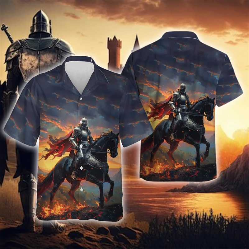 

Medieval Knights Hawaiian Shirts For Men Women - Warriors Mens Fashion Shirts Short Sleeve Button Down Shirts Knight Armor Top