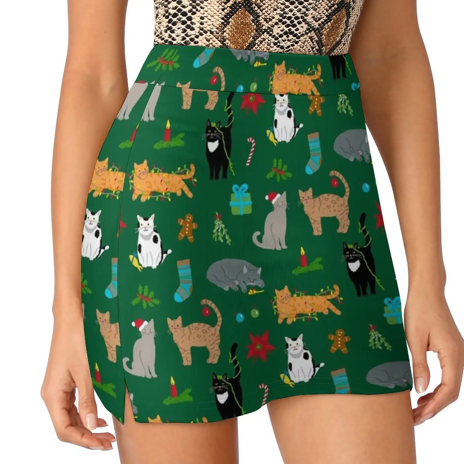 Christmas Cats Korean Fashion Skirt Summer Skirts For Women Light Proof Trouser Skirt Christmas Holidays Cats Cat Kitty