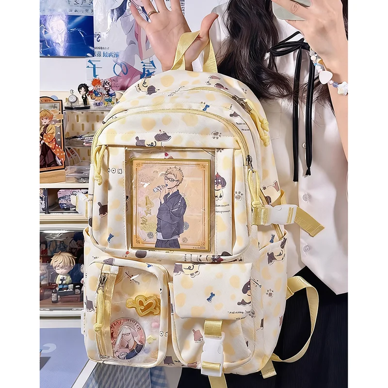 HAEX Kawaii Leopard Women Backpack 2025 Transparent Doll Show Ita Bags Female Large Capacity Students Commute Pockets Laptop Bag