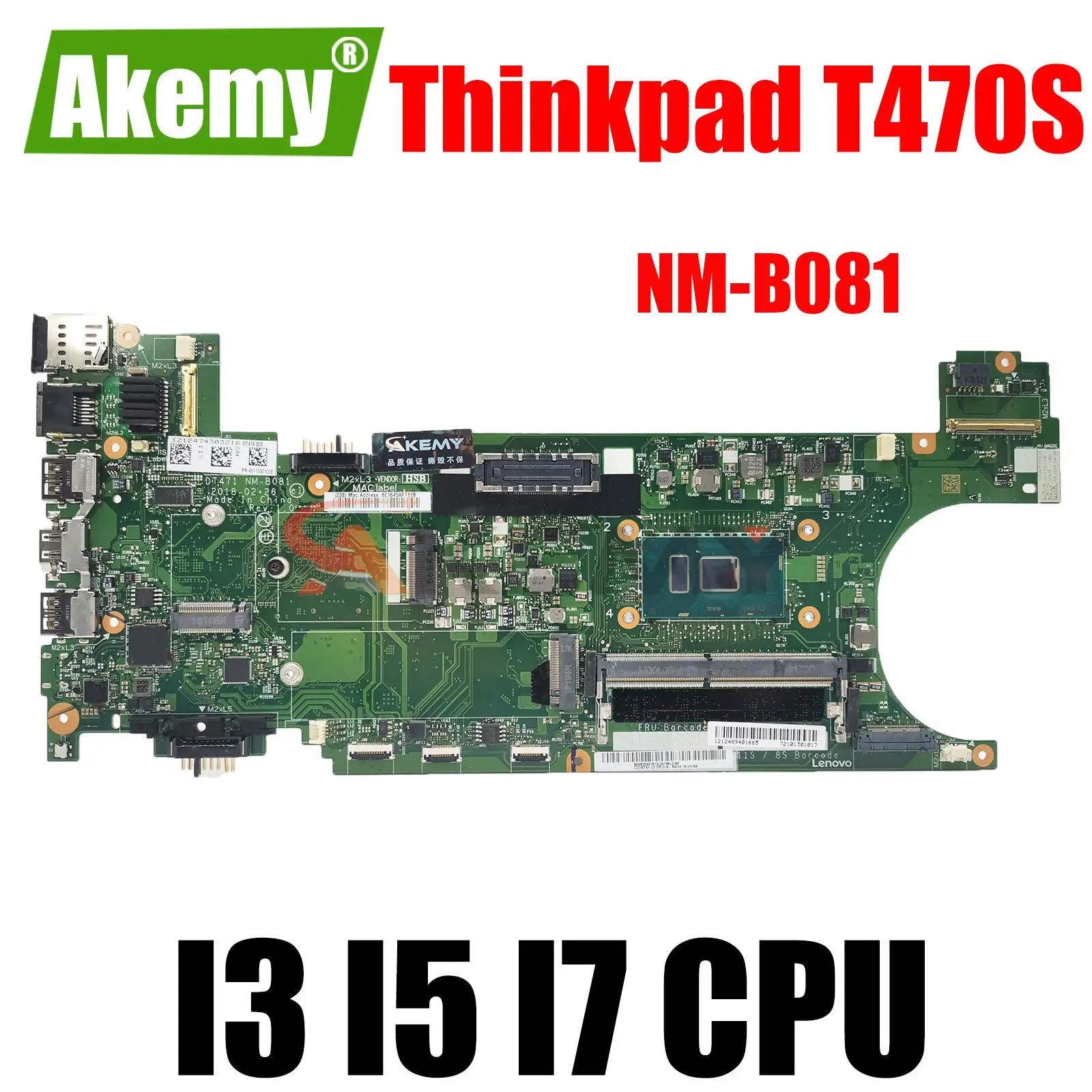 

NM-B081 Motherboard.For Lenovo Thinkpad T470S Notebook Computer Mainboard.CPU I3 I5 I7 CPU.4G RAM 100% test work