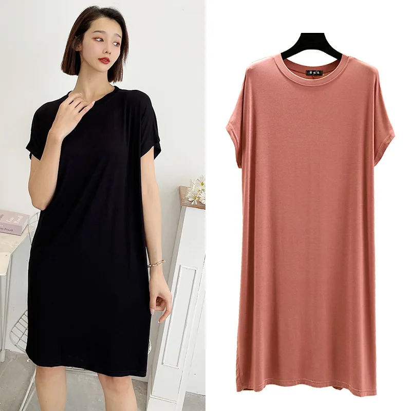 Summer Women's dress Causal Basic T shirt dresses O-Neck Short sleeves Modal A-Line sundress Simple plus size