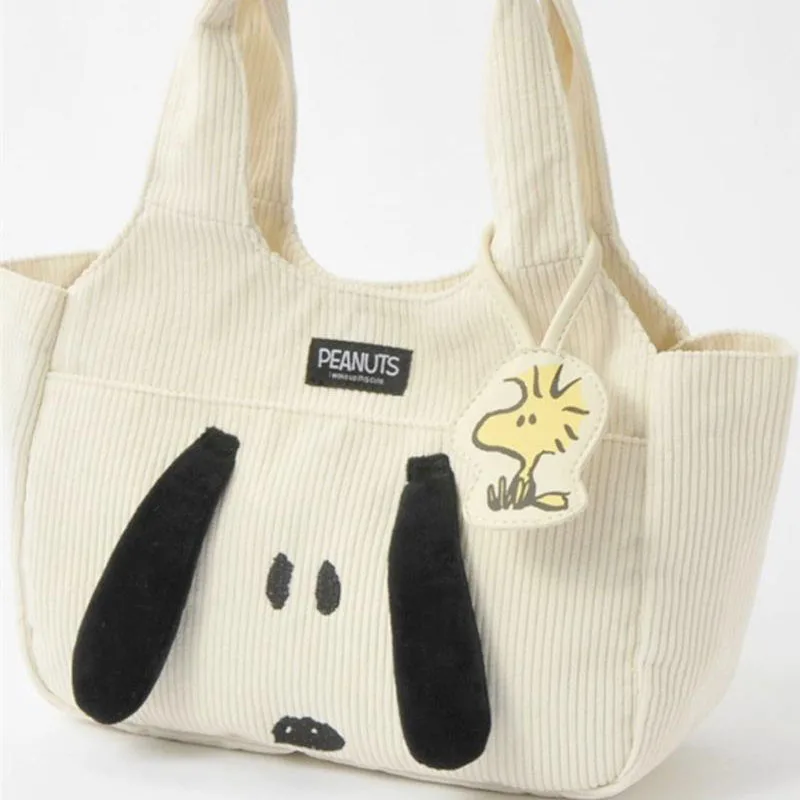 New Kawaii Cute Snoopy Woodstock Corduroy Bag Handbag Travel Commute High-Capacity Anime Christmas Birthday Gift For Girlfriend