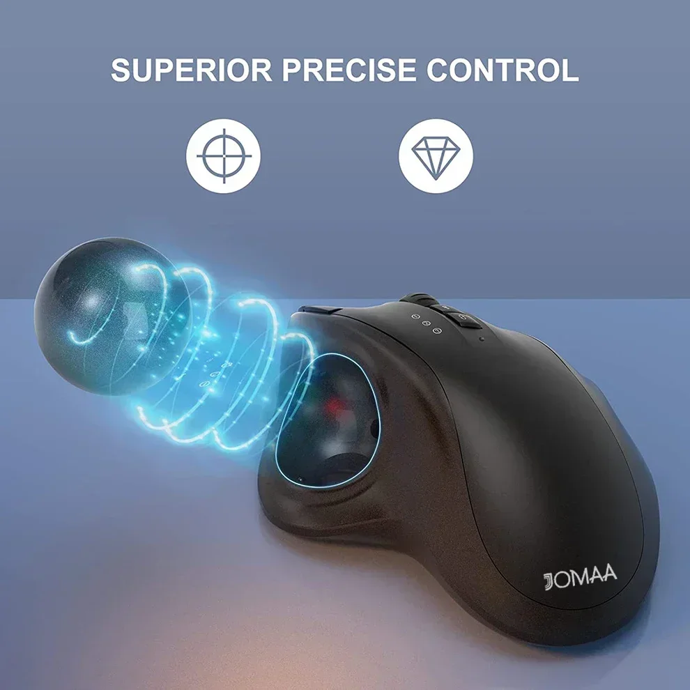 Wireless Trackball Mouse, Ergonomic Rechargeable Thumb Control, Multi-device Bluetooth & Connection, USB Smooth Precision