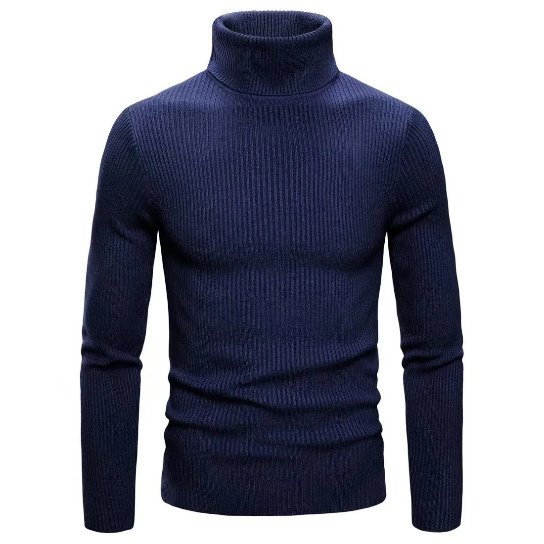 Jerséis para hombre, Tops, suéteres de cuello alto, tejido liso, manga larga, Top informal Regular, tejido grueso, empalme, corte ajustado, Otoño Invierno