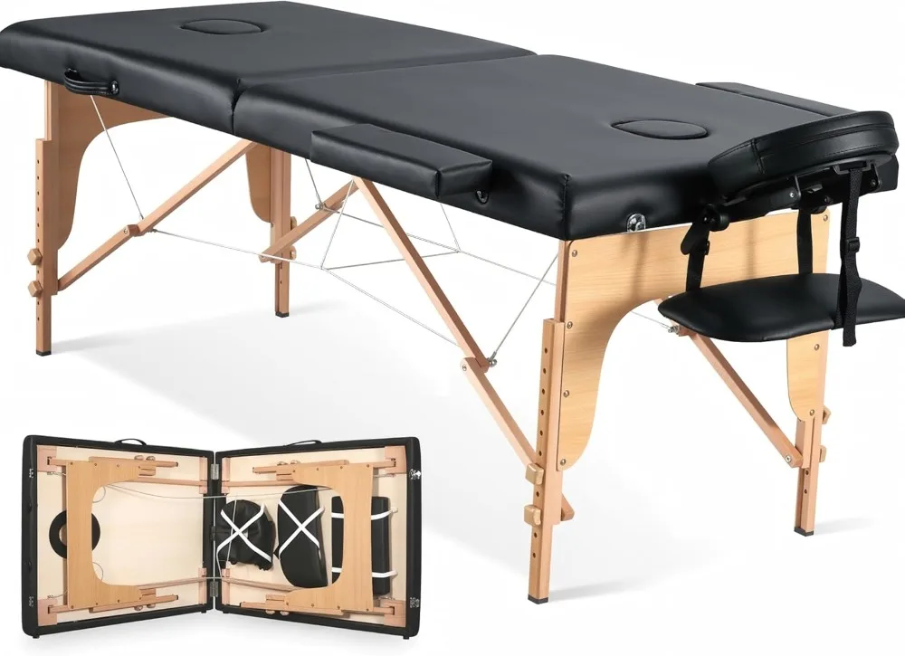 Tragbare Massageliege, breite Massageliege, Kosmetikliege, Tattoo-Liege, Gesichtsauflage, Höhe 35 Zoll, höhenverstellbar, 2-fach faltbar, als Geschenk geeignet