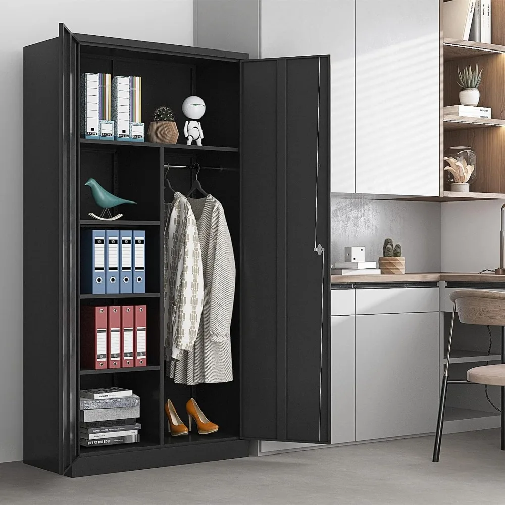 Metal Armoire Wardrobe Closet Cabinet for Hanging Clothes with Lock Doors, -72