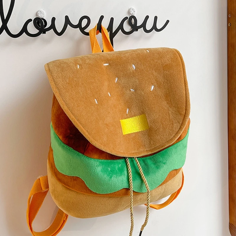 Large Capacity Plush Backpacks Lovely Cartoon Hamburger Backpack Drawstring School Bag Travel Backpack for Students