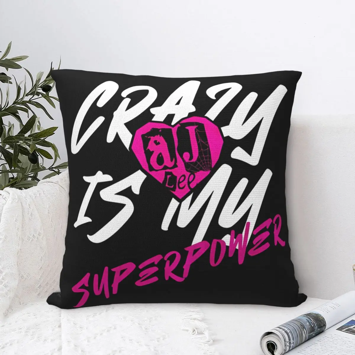 Men's Black AJ Lee Love Bites Back Square Pillow Case Throw Pillow Vintage Pillowcase