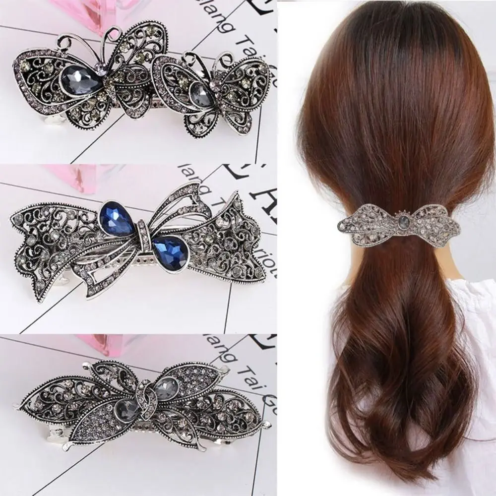 Shining Antique Silver Hair Clip Korean Style Hair Wear Women Hair Accessories Rhinestone Spring Clip Crystal Hair Clip