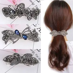 Shining Antique Silver Hair Clip Korean Style Hair Wear Women Hair Accessories Rhinestone Spring Clip Crystal Hair Clip