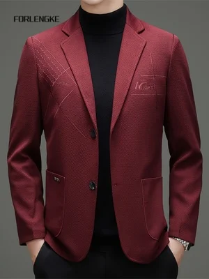 FORLENGKE Men Embroidery Blazer Jacket Casual Slim Fit Suit Coat Male Autumn Daily Outerwear Single Breasted Stylish Overcoat