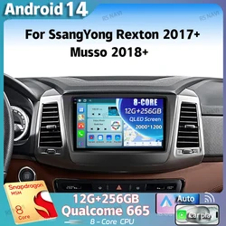 マルチメディアビデオプレーヤー付きカーラジオ,GPS, 4G,CarPlay,ステレオ,Android 14,ssangyong rexton 2017 masso 2018 2k qled