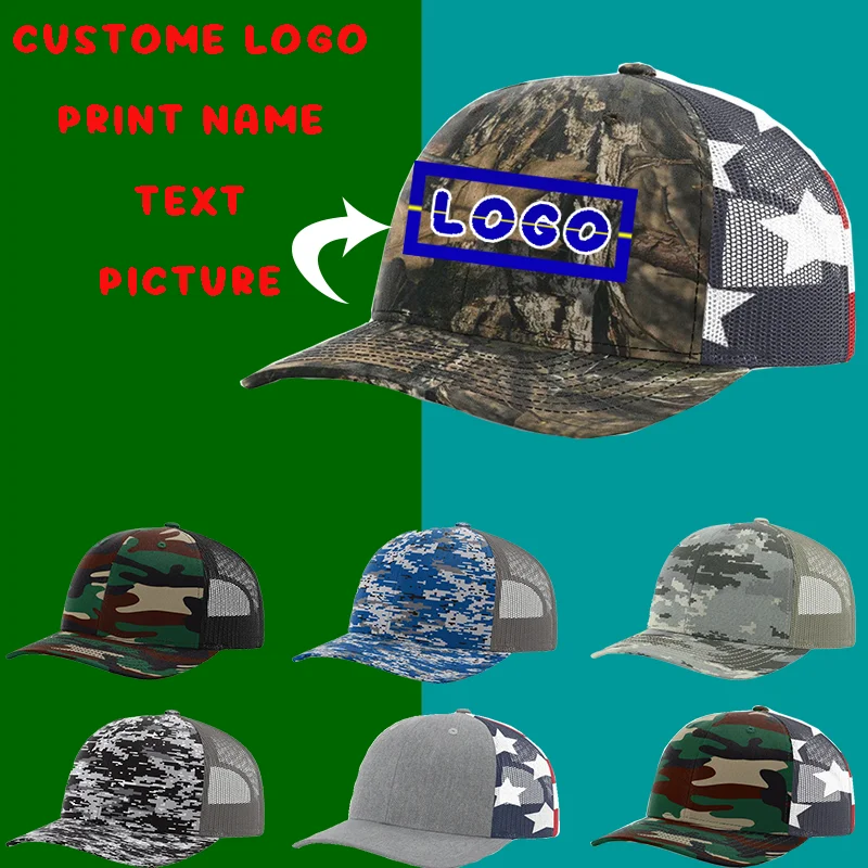 

Custom Logo Color Matching Camouflage Mesh Truck Driver Hat Outdoor Breathable Adjustable Men and Women Tactical Baseball Caps