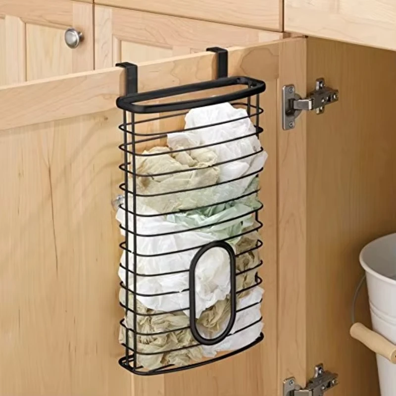 Over-the-Cabinet door kitchen organizer basket & storage holder for plastic and garbage bags -F0204