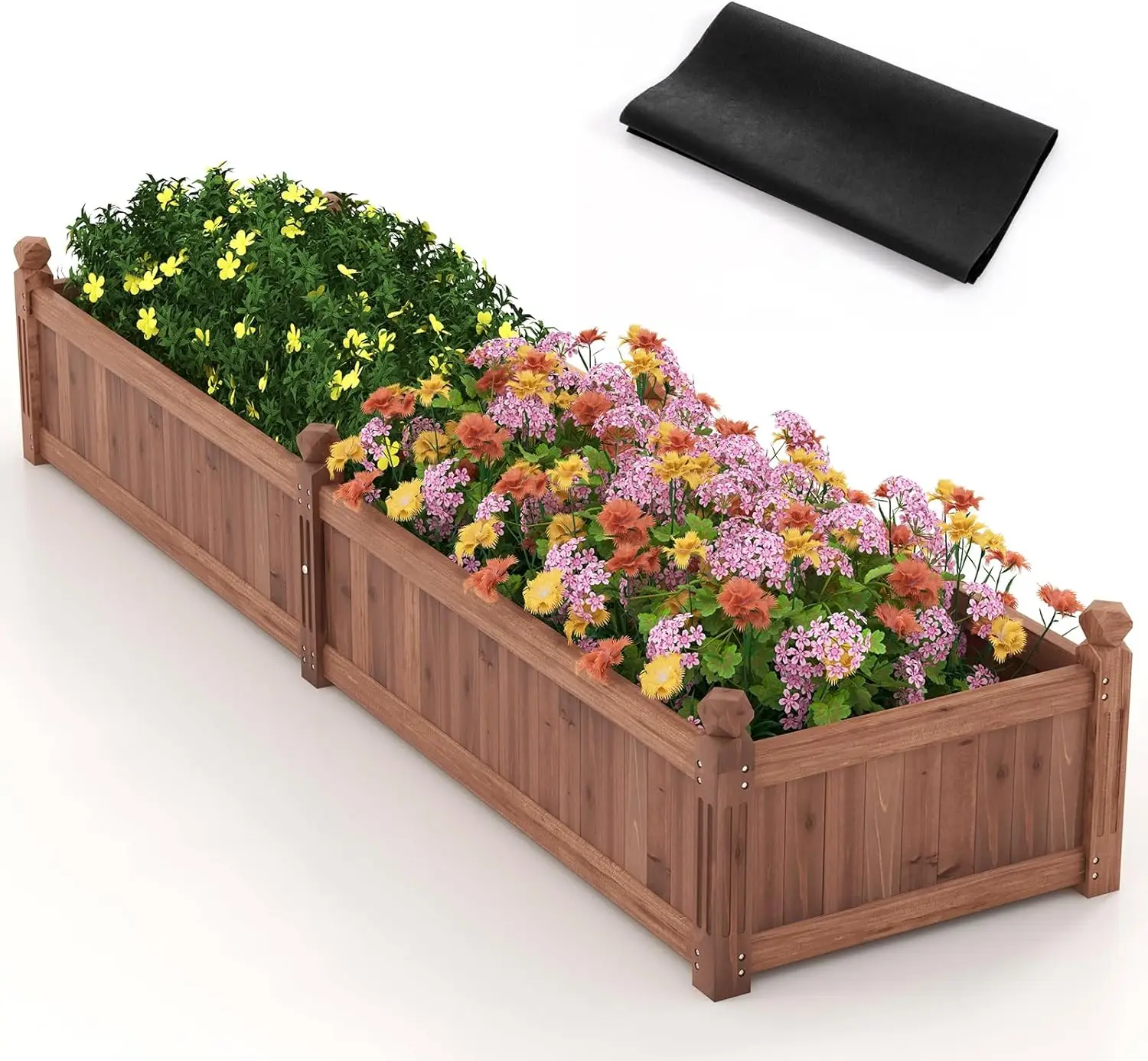 Giantex Wood Raised Garden Bed, Planting Bed with Corner Drainage, Non-Woven Liner for Growing Vegetables, Flowers, Herbs,