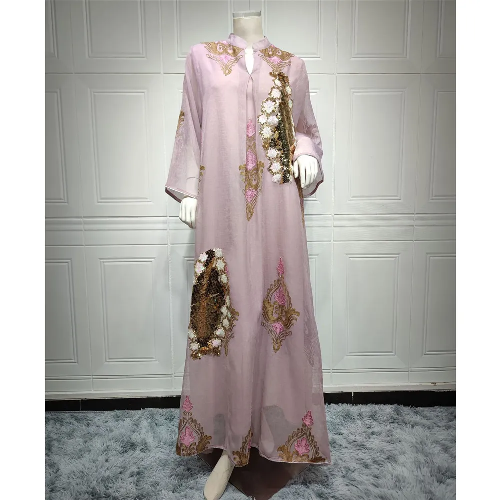 Eid Djellaba Party Muslim Sequins Embroidery Dress for Women Abaya Long Dresses Dubai Turkey Kaftan Robe Morocco Caftan Vestidos