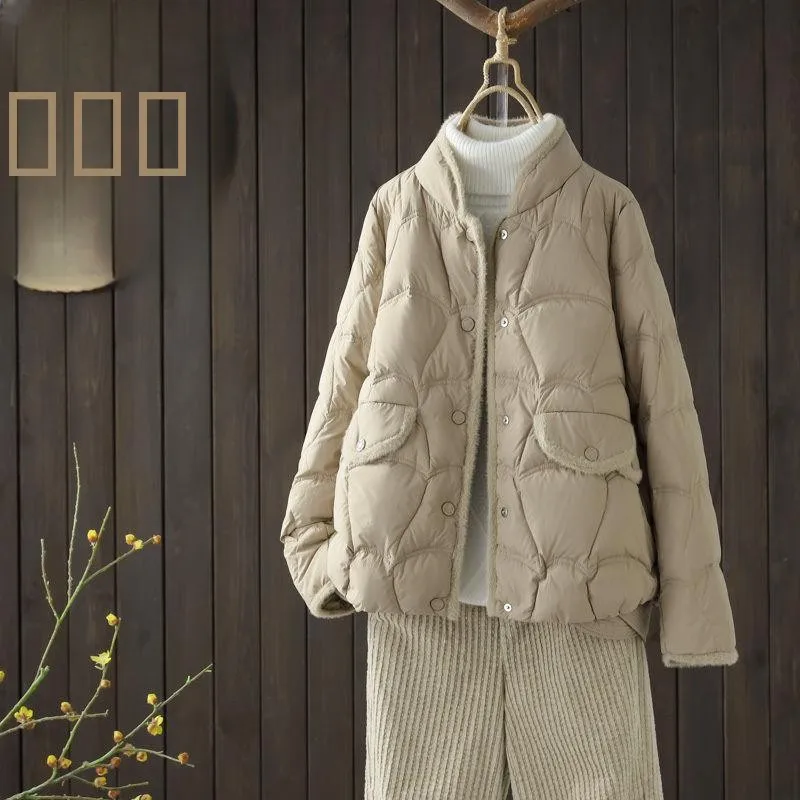 

ort Lightweight White Du down Jaet Stand Collar Fem Faion Korean Sle Commute Thin Cold Resistant Winter New Arrival