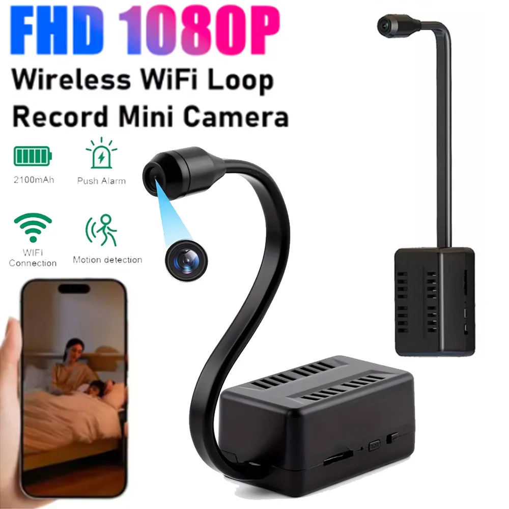 Image of Mini WLAN-Überwachungskamera HD 1080P mit Verstellbarem Objektiv, Fernüberwachung, Heimsicherheit, Kabellose IP-Kamera mit Endlosaufnahme