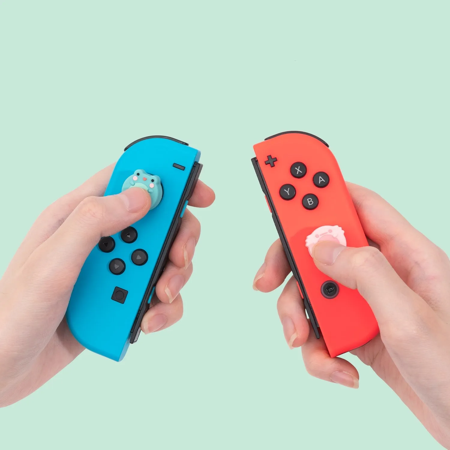 GeekShare-닌텐도 스위치 조이-콘 엄지 그립 NS OLED 및 라이트 조이스틱 캡용, 귀여운 개구리 소프트 보호 엄지 스틱 그립 캡