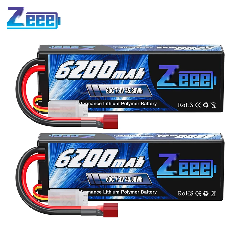 Zeee-batería Lipo de 7,4 V, 60C, 6200mAh, con enchufe Deans, 2S, carcasa dura, para coche, camión, vehículos, Truggy, barco