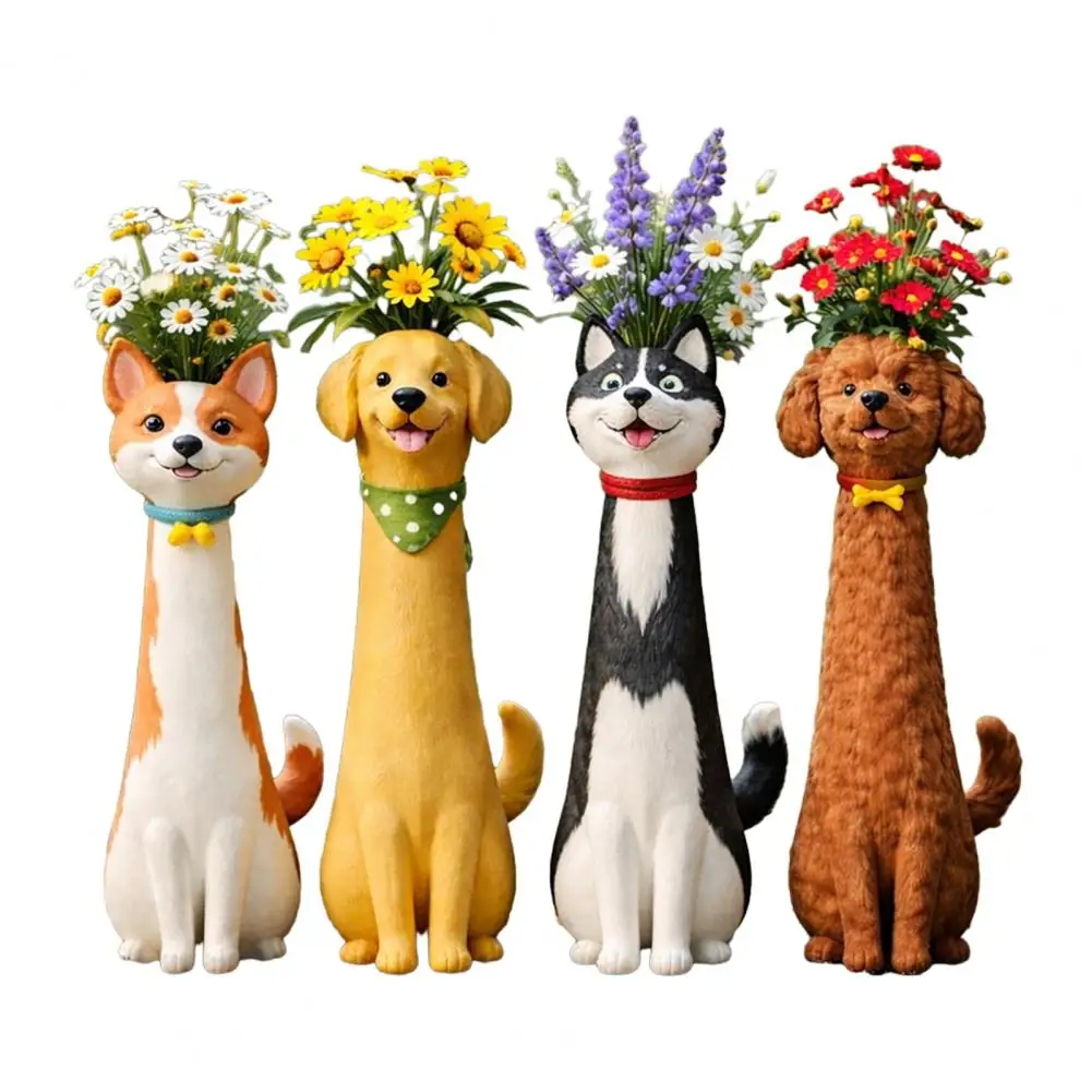 

Handcrafted Quirky Dog Vase Whimsical Resin Dog-Shaped Flower Vase for Desk Bookshelf Indoor Outdoor Home Garden Decor