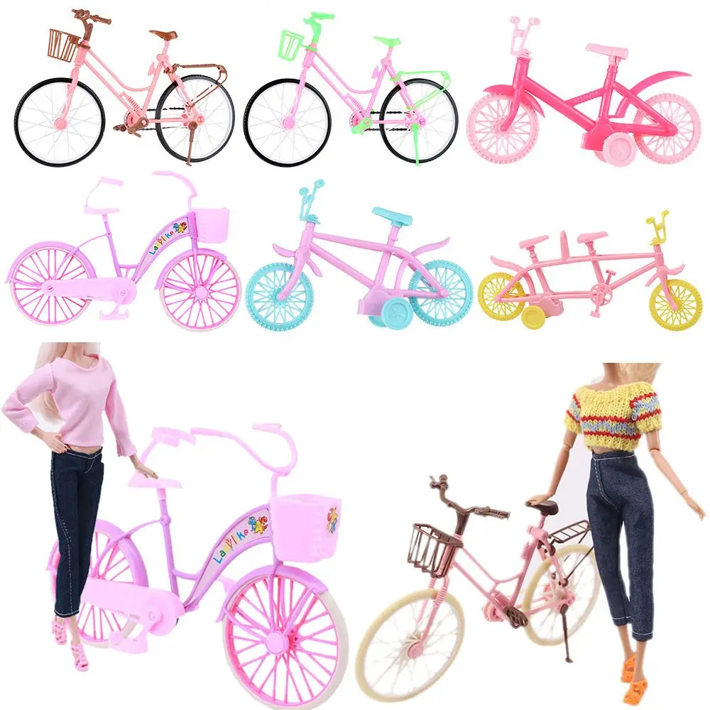 Doll Bicycle Pink Miniature Bike Green Plastic Bicycle Outdoor Sports Toy For Barbie Dollhouse Ken Kids Toy Cycling Scene Model