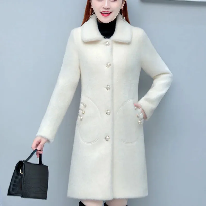 

Water Mink Wool Woolen Jacket Women's Overcoat New Autumn Winter Thick Warm Parker Coat Slim Single-Breasted Wool Windbreakers