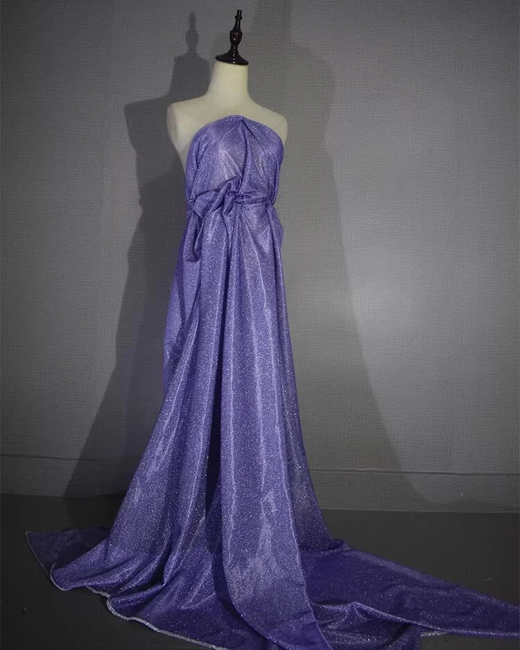 

1 ярд, фиолетовая ткань для одежды, серебряная проволока, сверкающая эластичная трикотажная ткань, сделай сам, одежда Cheongsam, материнские ткани для платья