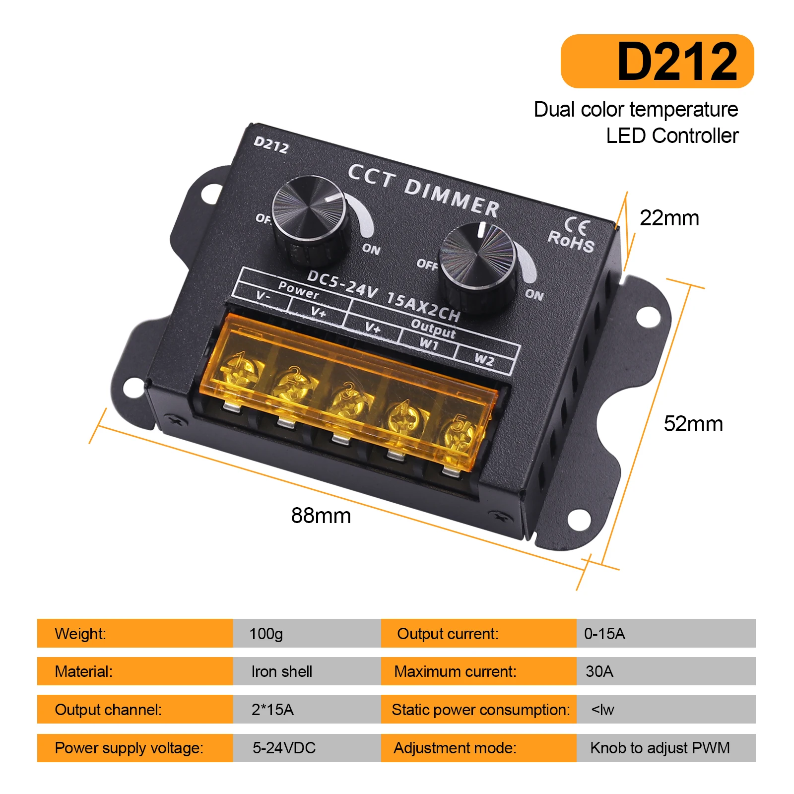 Controller per strisce LED CCT dimmerabile CCT a doppia temperatura di colore DC 5-24V 15A