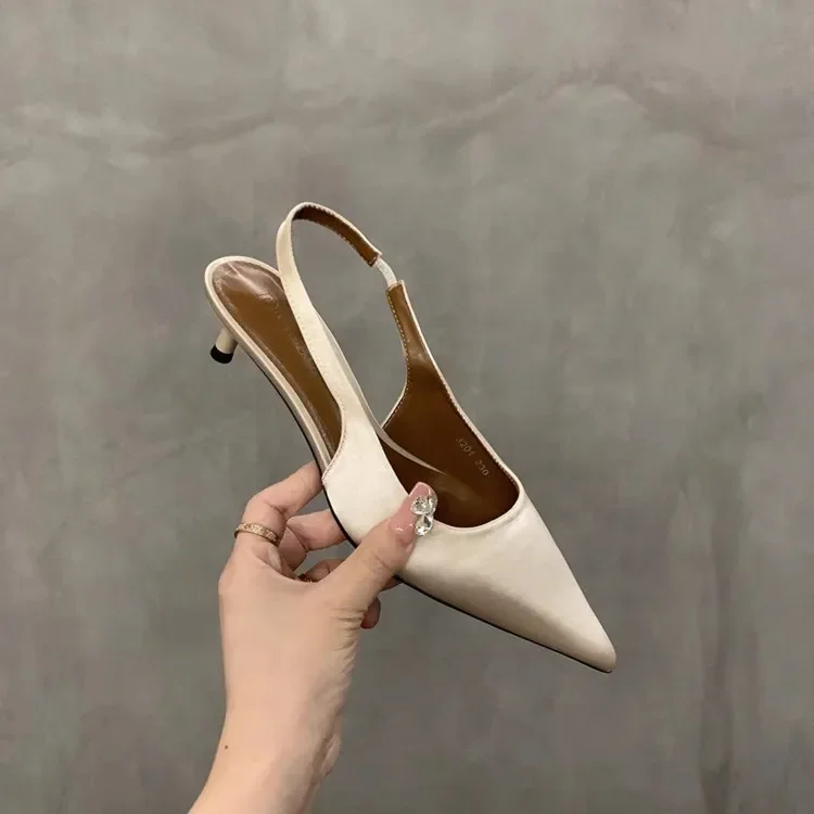 Sandalen mit hohen Absätzen, 2025, Sommer, neue Marke, Damen-Sandalen, Schuhe, modisch, spitze Zehen, flache Slip-On-Slingback-Schuhe, dünne Pumps mit niedrigem Absatz