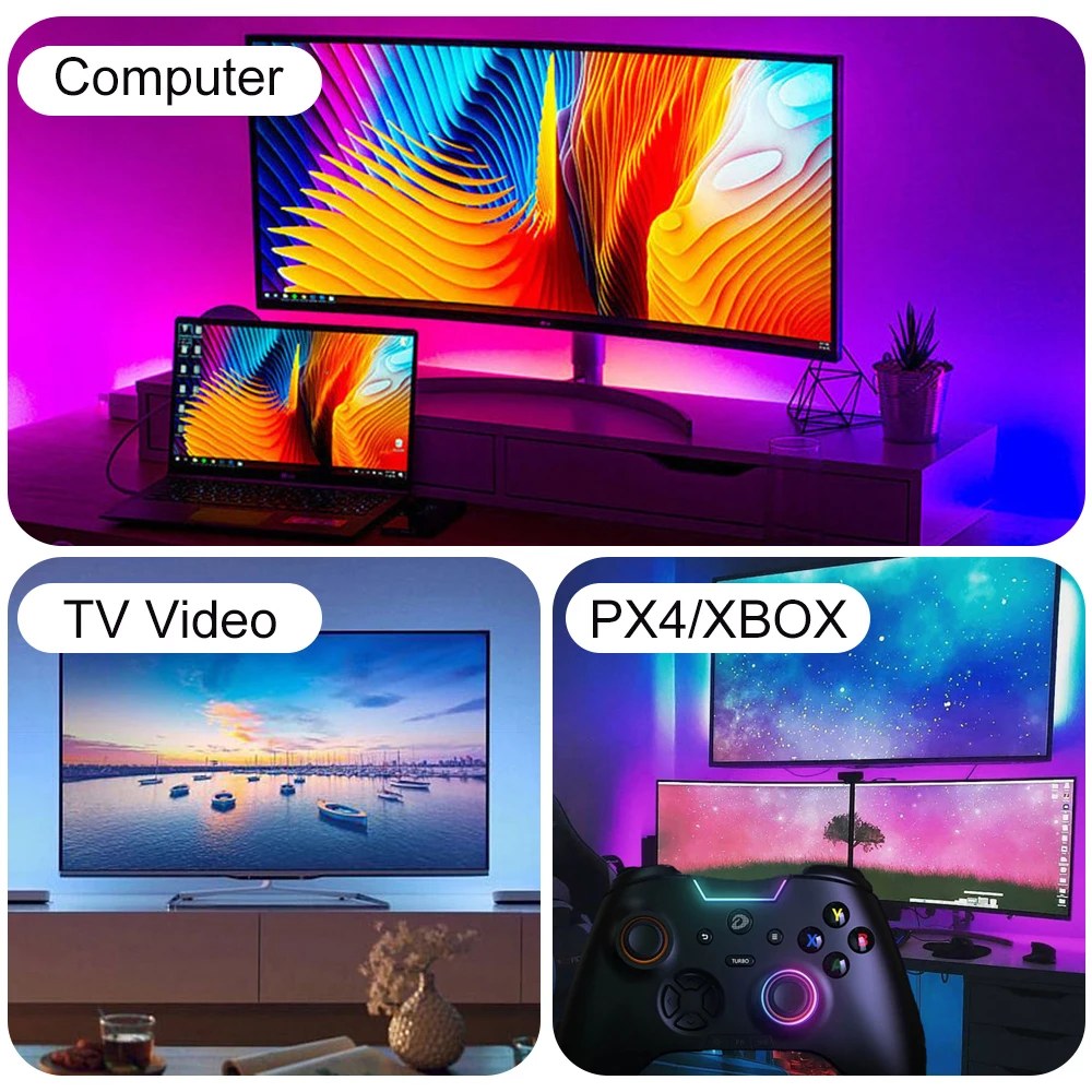 Smart Ambient TV Led Backlight HDMI 2.0 Device Sync Box Addressable WS2811 PC Monitor RGB Strip Light Kit For TV Video PS4 XBOX