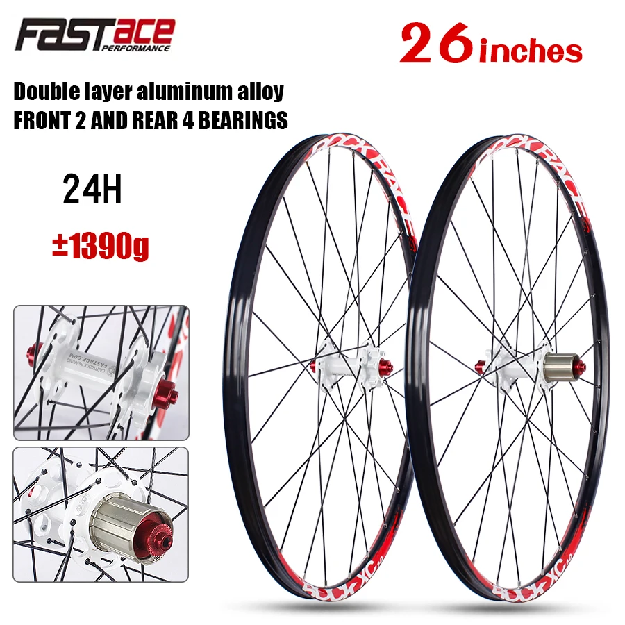 Fastace 26 inch mountain bike aluminum alloy disc brake 4bearing bicycle accessories 24H 7-11 speed XC vacuum wheel set ﻿
