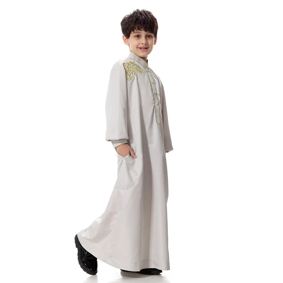 2024 New Kids Robe Children Embroidery Outfit Boys Ramadan Thawb Teens Long Sleeve National Clothes Arab Muslim Thobe 5-12 Years