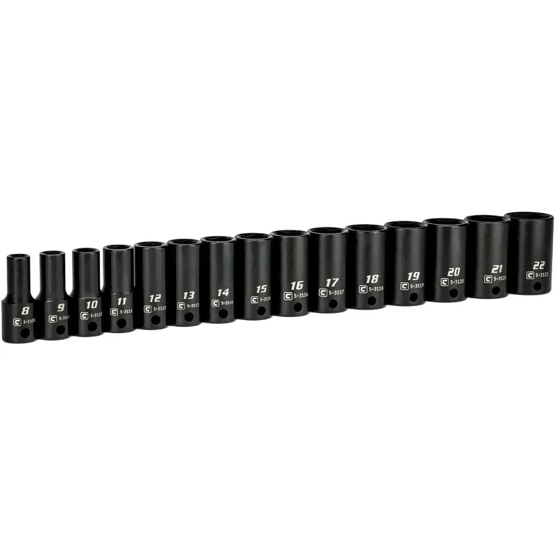 Drive Semi-Deep Impact Sockets Set, Metric, 8 to 22 mm, 15-Piece